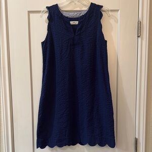 Vineyard Vines Deep Bay Blue Seersucker Scallop Cisco Dress, Size 4, EUC